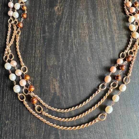 Honora Bronze Pearl Necklace Set Ivory Blush & Chocolate Freshwater Pearl Chains - Picture 5 of 16